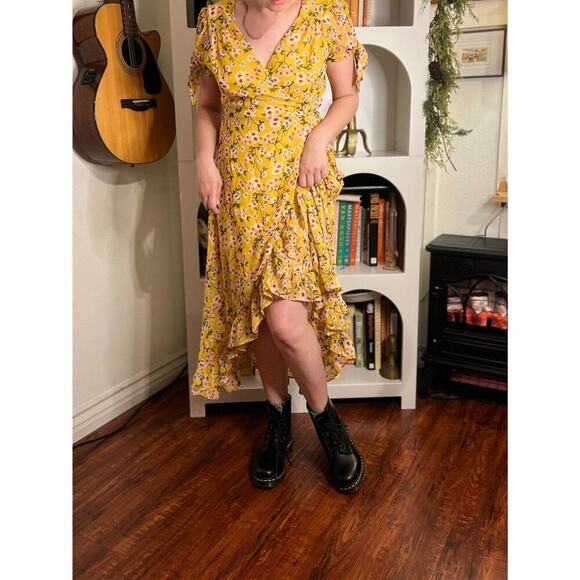 Miami Womens Floral High Low Yellow Maxi Dress Sz M Y2K Cottagecore Garden Party - Picture 1 of 10